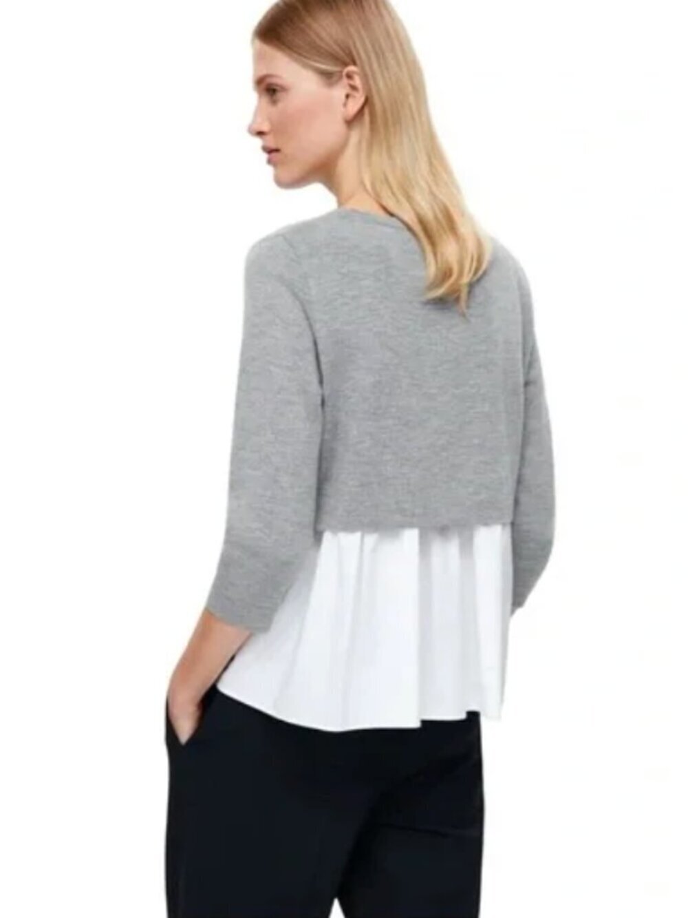 Cos Crew Neck Layered Back Pleated Wool Pullover Jumper Sweater, Grey, sz Small